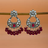 Oxidized Silver Floral Chandbali Crystal Earrings