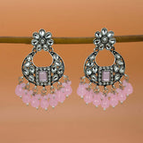 Oxidized Silver Floral Chandbali Crystal Earrings