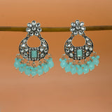 Oxidized Silver Floral Chandbali Crystal Earrings