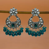 Oxidized Silver Floral Chandbali Crystal Earrings