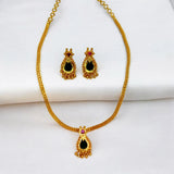 Elegant Gold Plated Green Nagapadam Pendant Set featuring a necklace and matching earrings.