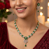 Enchanting Gold-Plated Emerald American Diamond Necklace Set