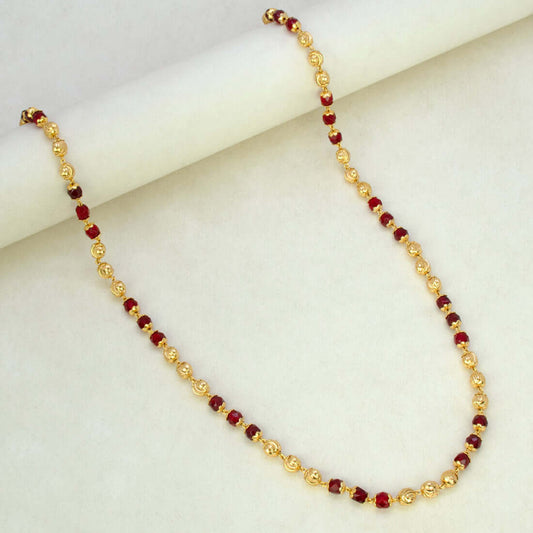 Fascinating Designer Golden Beads Red Crystal Chain