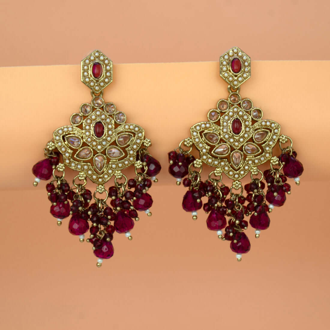 Fashion-Beaded-Dark-Red-Drop-Earrings