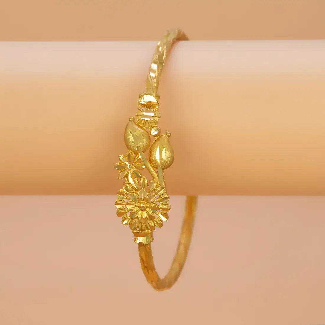 Gold Plated Floral Bouquet Bangle featuring a delicate floral bouquet motif in radiant yellow gold.