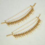 Floral Ruby Emerald CZ Stone Pearl Ear Chain