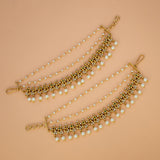 Floral Ruby Emerald CZ Stone Pearl Ear Chain