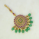 Floral Design Multi-Colour Kemp Stone Maang Tikka
