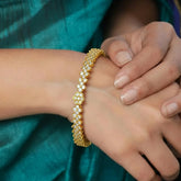 Elegant Gold Plated Floral Semi-precious Stone Bangle