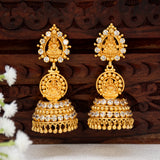 Gold Plated CZ Stone Lakshmi Temple Jhumka