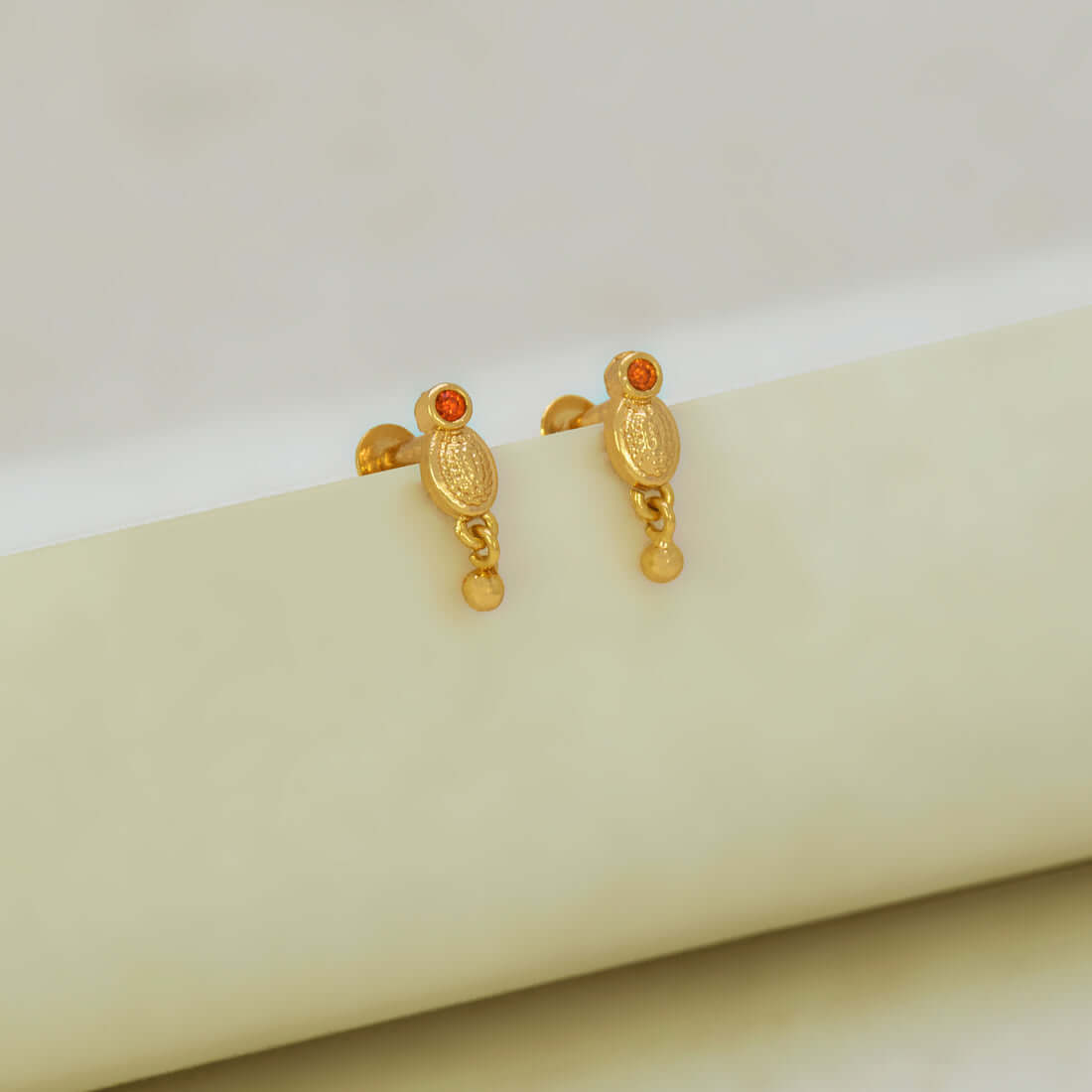Gold-Plated Bead Hanging Simple Stud Earrings