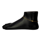 Gold Plated Black Crystal And Golden Beads Anklets Payal