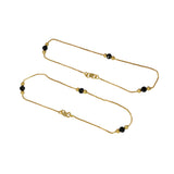 Gold Plated Black Crystal And Golden Beads Anklets Payal