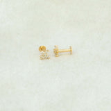 Gold Plated CZ Floral Second Stud Earrings