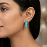 Gold-Plated-Coral-Quad-Stone-Blue-Bar-Stud-Earrings