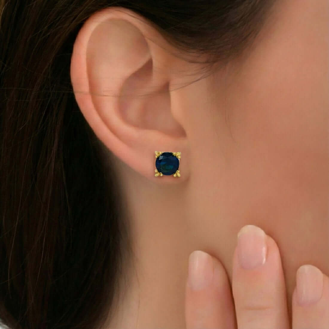 Gold-Plated-Deep-Blue-Stone-Stud-Earrings-6mm