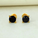 Gold Plated Deep Black Stone Stud Earrings