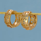Gold-Plated Floral Design Plain Hoop Earrings