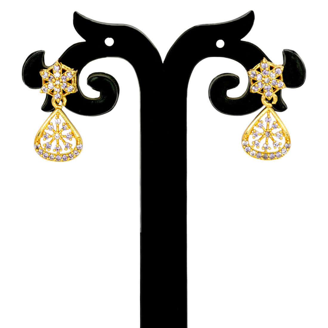Dazzling Gold Plated Floral Purple CZ Stone Drop Earrings