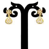 Dazzling Gold Plated Floral Purple CZ Stone Drop Earrings