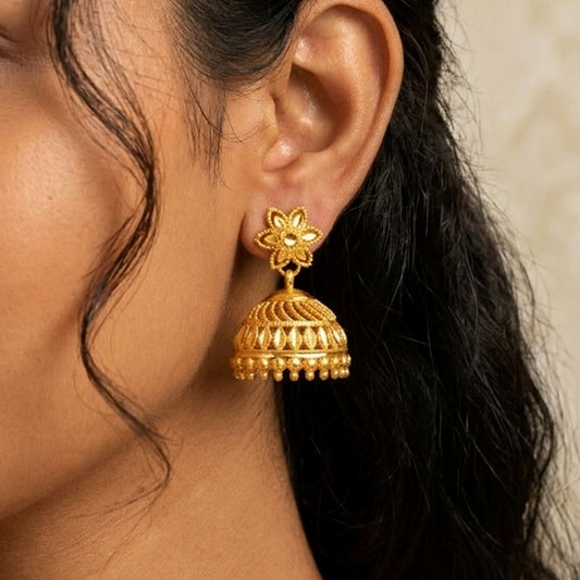 Traditional Gold Plated Filigree Jhumka Earrings