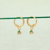 Gold Plated Stone Drop Huggie Hoop Earrings -Green