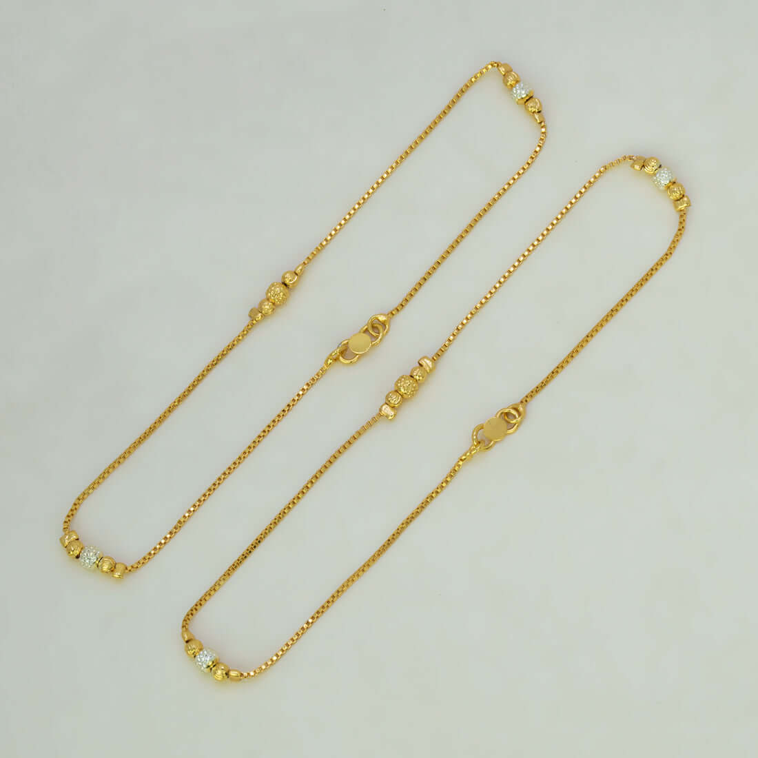 Gold Plated Kilukkam Dual Tone Bead Chain Anklet