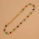 Gold-Plated Multi-Color Heart Stone Chain Bracelet