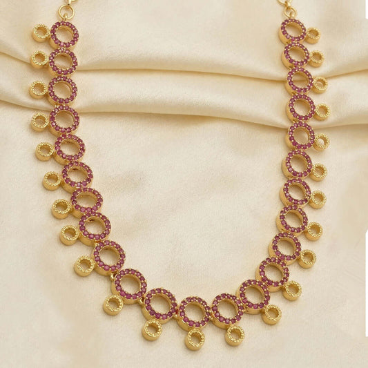 Gold Plated Premium Fashion Round Design Ruby Necklace