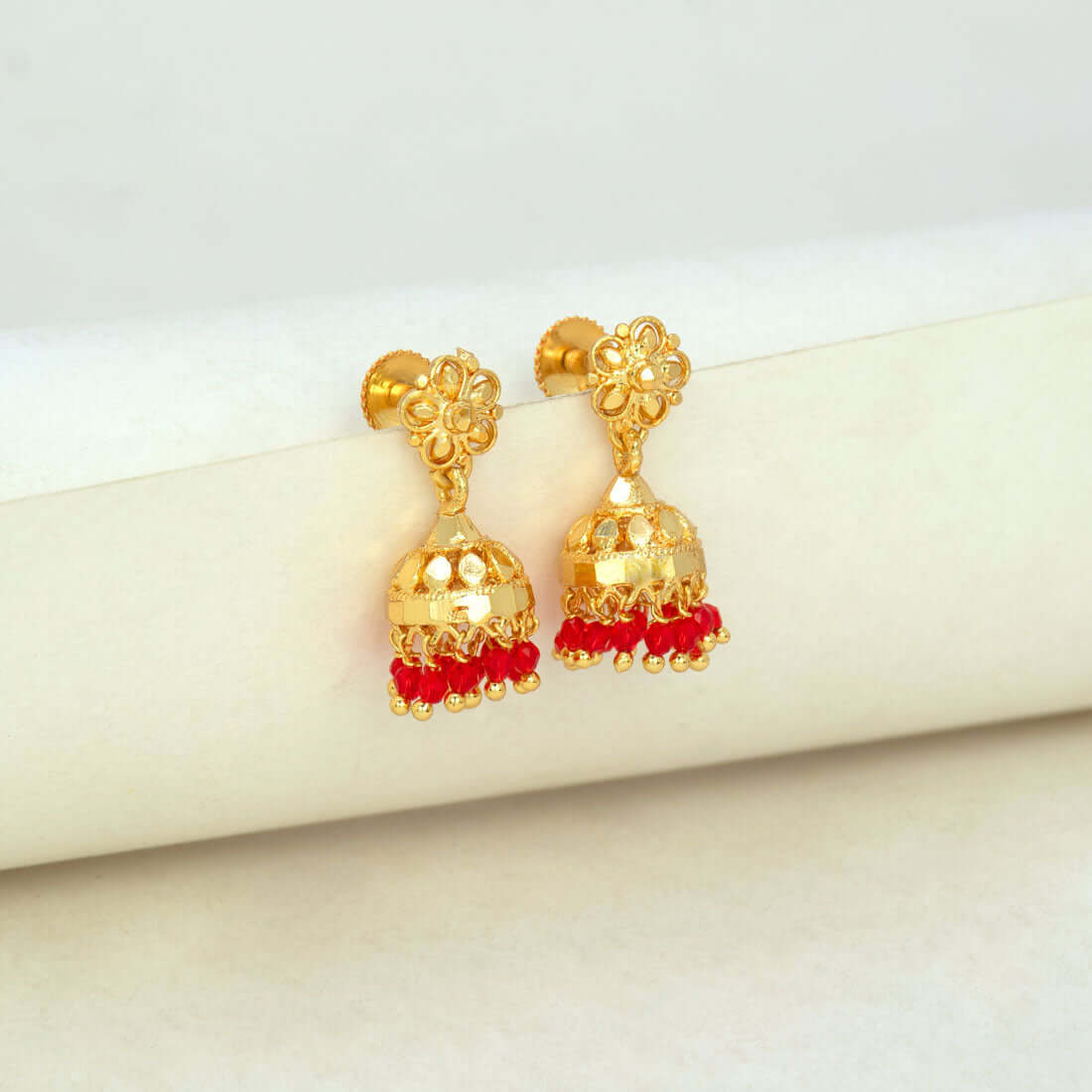 Gold-Plated-Red-Bead-Jhumka-Earrings-Wbg