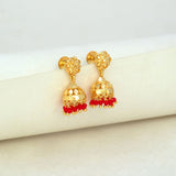 Gold-Plated-Red-Bead-Jhumka-Earrings-Wbg
