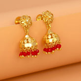 Gold-Plated-Red-Bead-Jhumka-Earrings