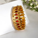 Premium Gold Plated Red Nagapadam CZ Broad Bangle
