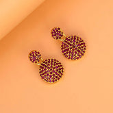 Elegant Gold Plated Disc Stone Drop Earrings