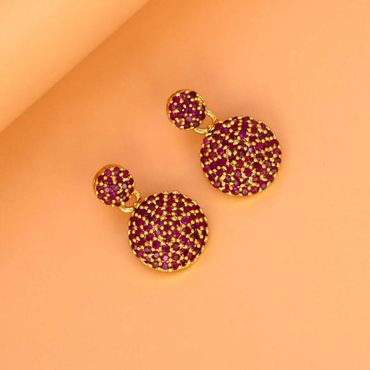 Elegant Gold Plated Disc Stone Drop Earrings
