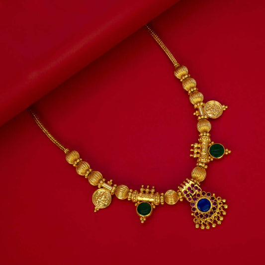 Gold-Plated-Ruby-Palakka-Beaded-Kasu-Necklace