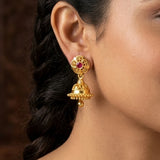 Small Gold Plated Ruby Stone Jhumka Earrings
