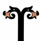 Stunning Gold Plated Ruby Floral Stud Earrings