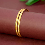 Stylish Matte Gold Plated Textured Designer Bangles on a maroon background showcasing elegant diagonal texturing.