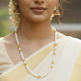 Gold Plated White Pearls And Golden Beads Chain