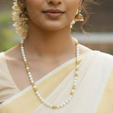 Gold Plated White Pearls And Golden Beads Chain