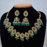 Gold-Plated Kundan and Green Stone Jewellery Set
