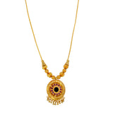 Gold plated ruby stone designer green enamel pendant necklace