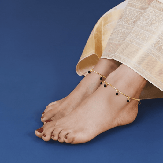 Gold Plated Black Crystal Hanging Box Chain Anklets