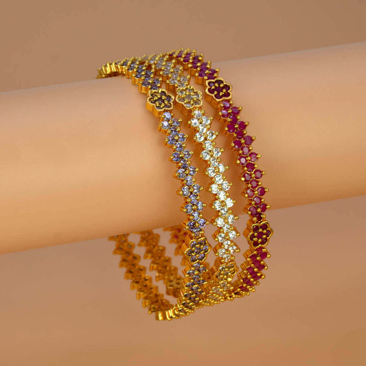 Elegant Gold Plated Floral Semi-precious Stone Bangle