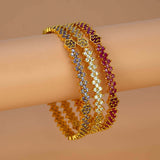 Elegant Gold Plated Floral Semi-precious Stone Bangle