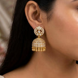 Gold Plated CZ Stone Bridal Jhumka Earrings- American Diamond