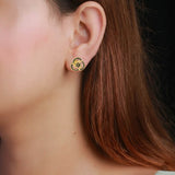 Gold Plated Black CZ Floral Swirl Stud Earrings