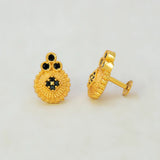 Gold Plated Floral Stone Studded Earrings-black