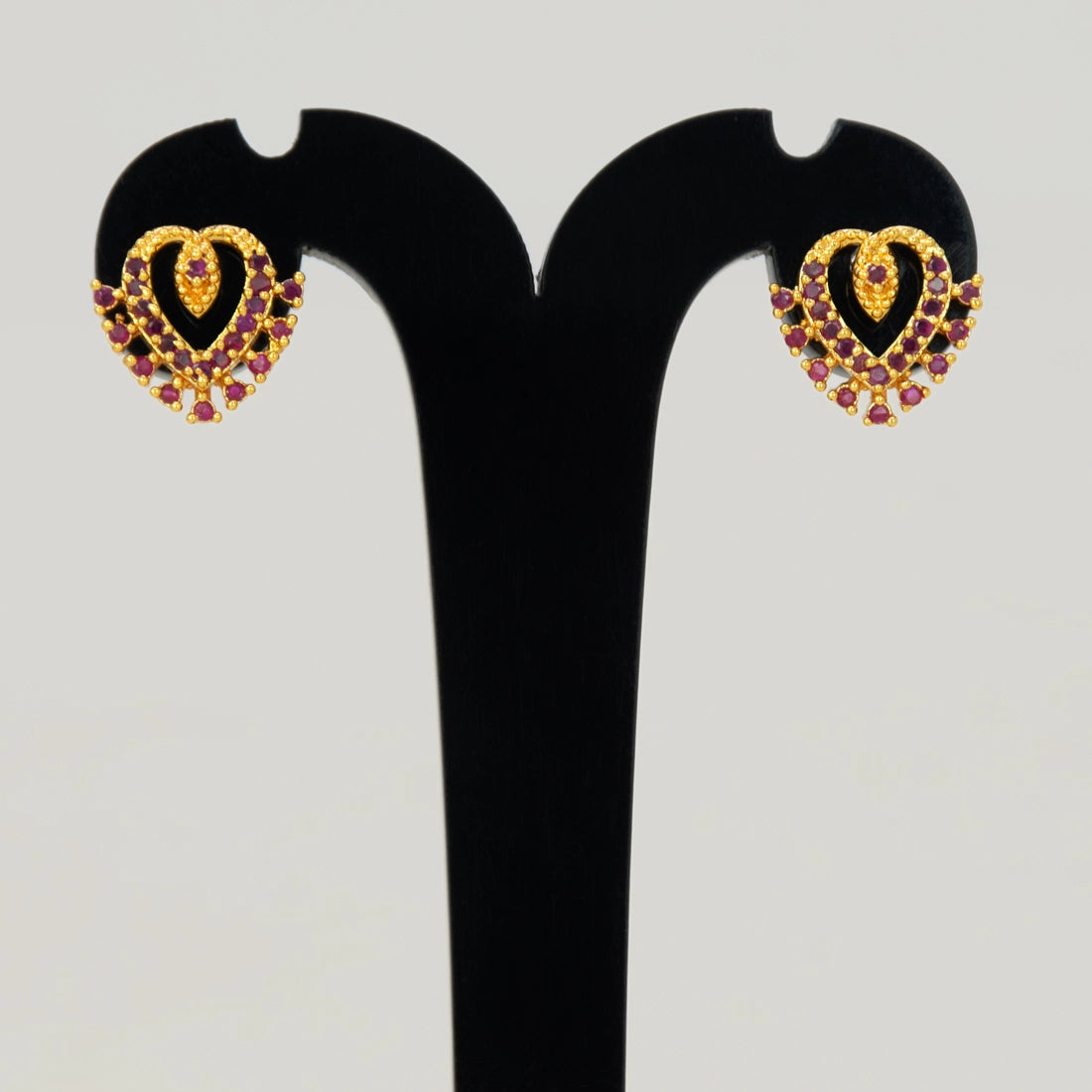 Gold Plated Heart Design Stone Studs-Ruby
